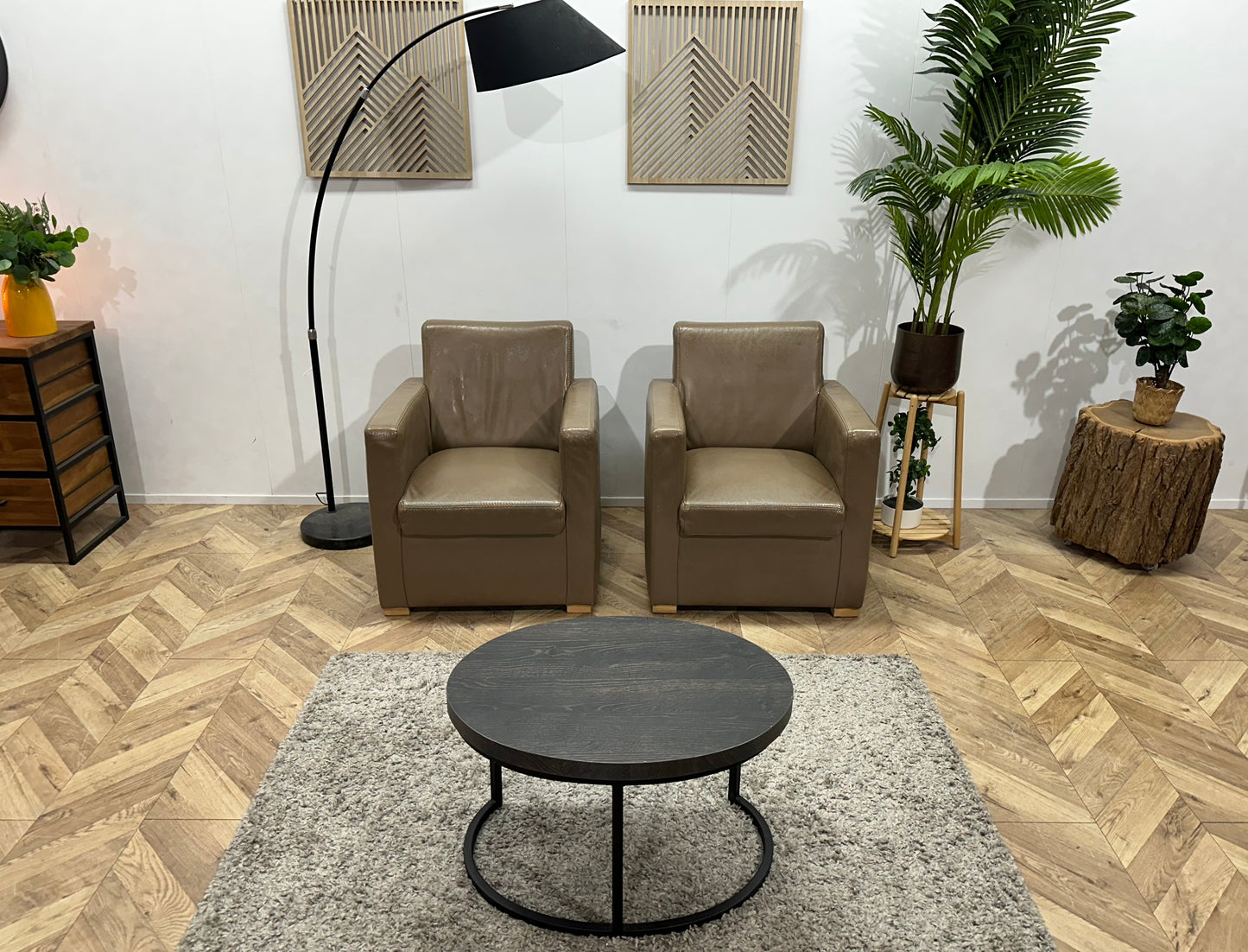 Bruine Echt Lederen Fauteuil Set ~ Geïmpregneerd