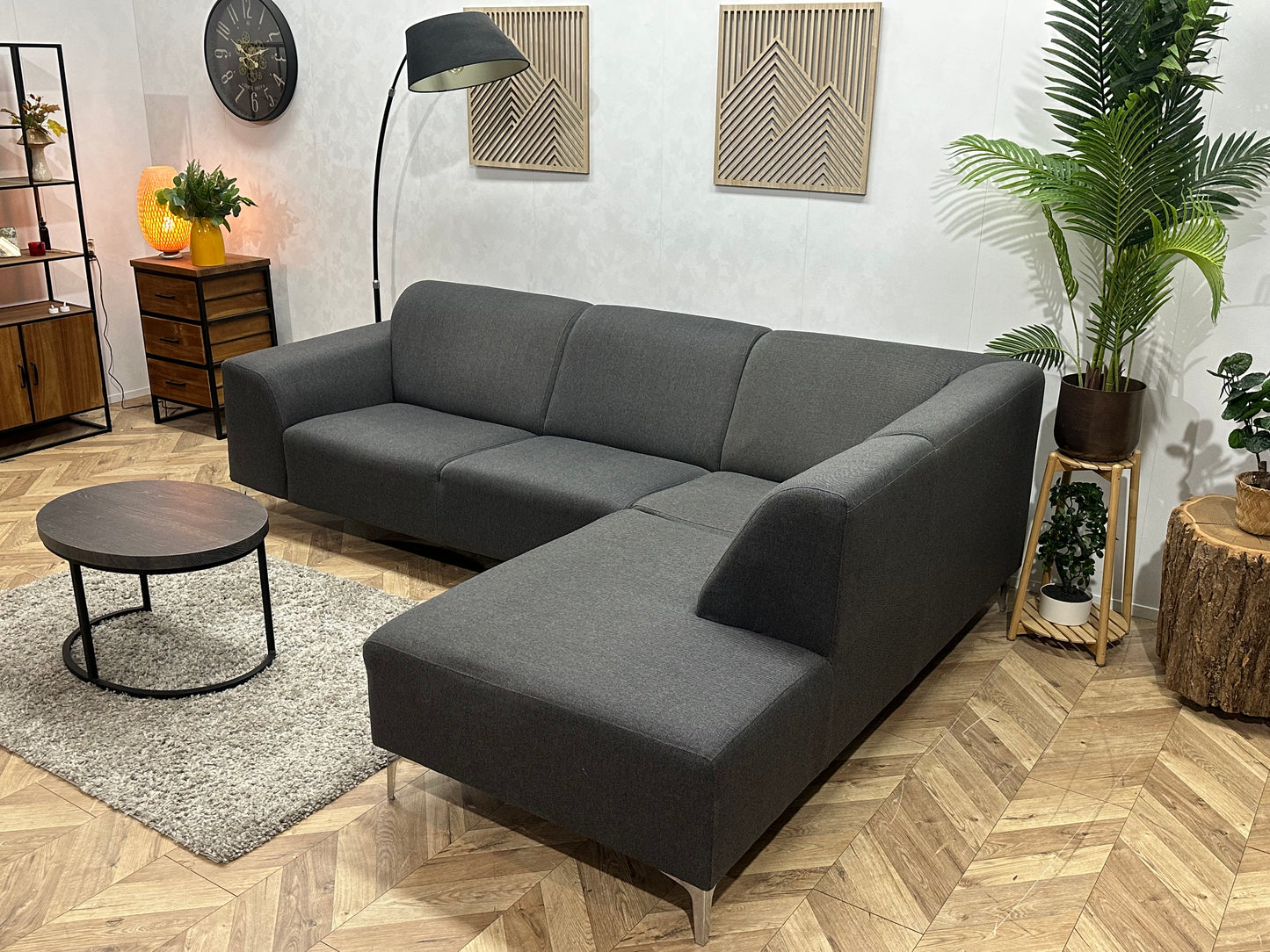 Antraciet Hoekbank ~ Vaste Kussens