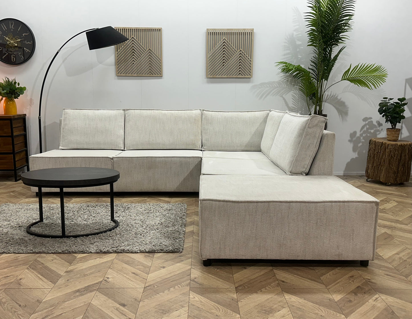 Witte Suède Stoffen Modulaire Hoekbank ~ Meerdere Opstellingen