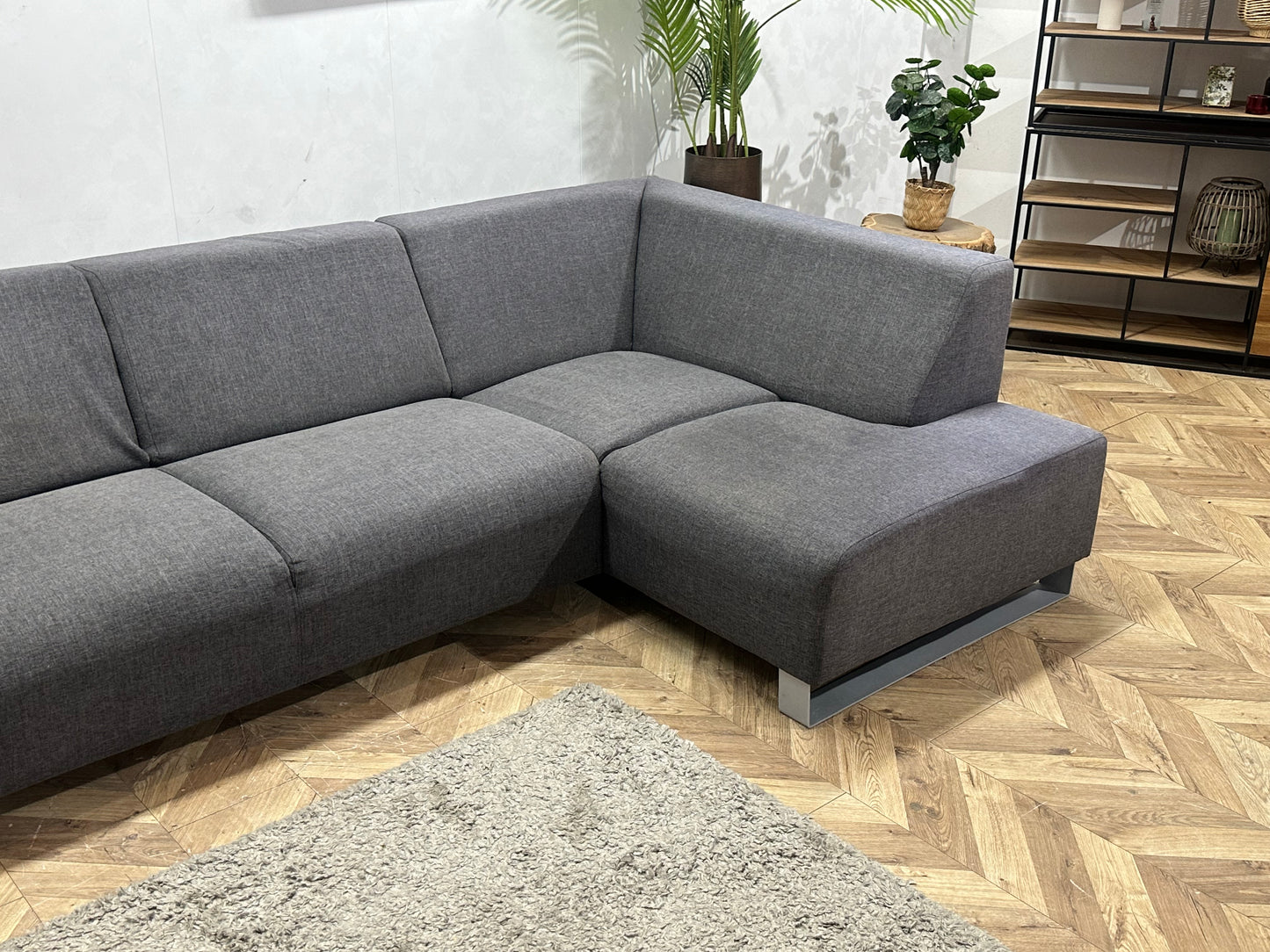 Woood Antraciet Suede Stoffen Hoekbank ~ Vaste Kussens