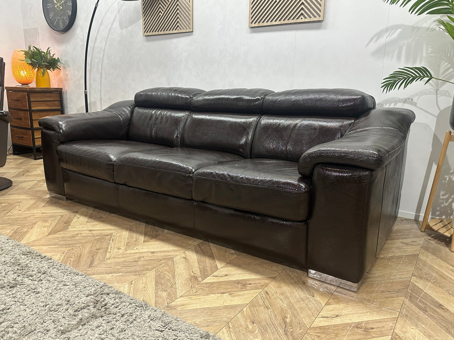 Bruine Echt Lederen 3-Zits Bank Inc Fauteuil ~ Geïmpregneerd