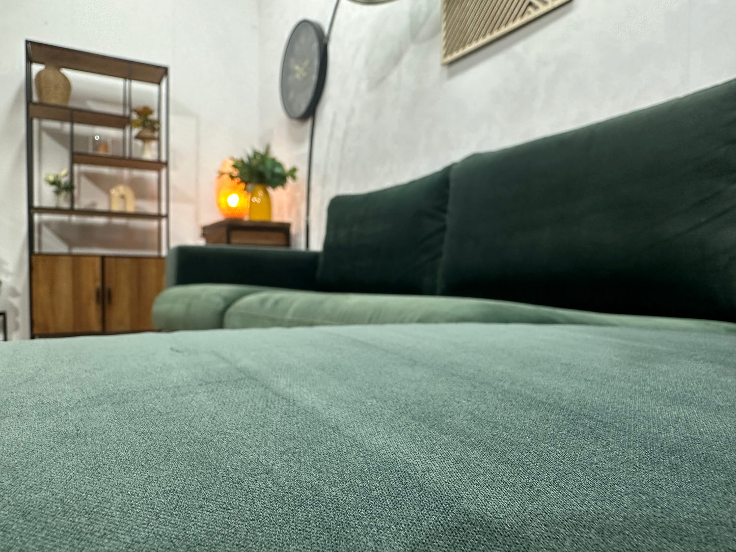Groene Velvet Hoekbank ~ Losse Kussens Met Afneembare Hoezen