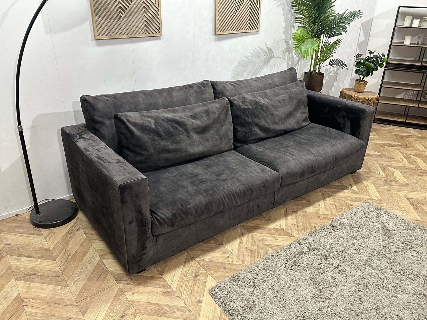 Antraciet Velvet 3-Zits Bank ~ Losse Kussens Met Afneembare Hoezen