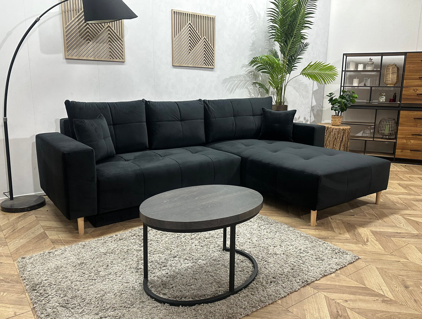 !Showroommodel! Zwarte Velvet Hoekbank