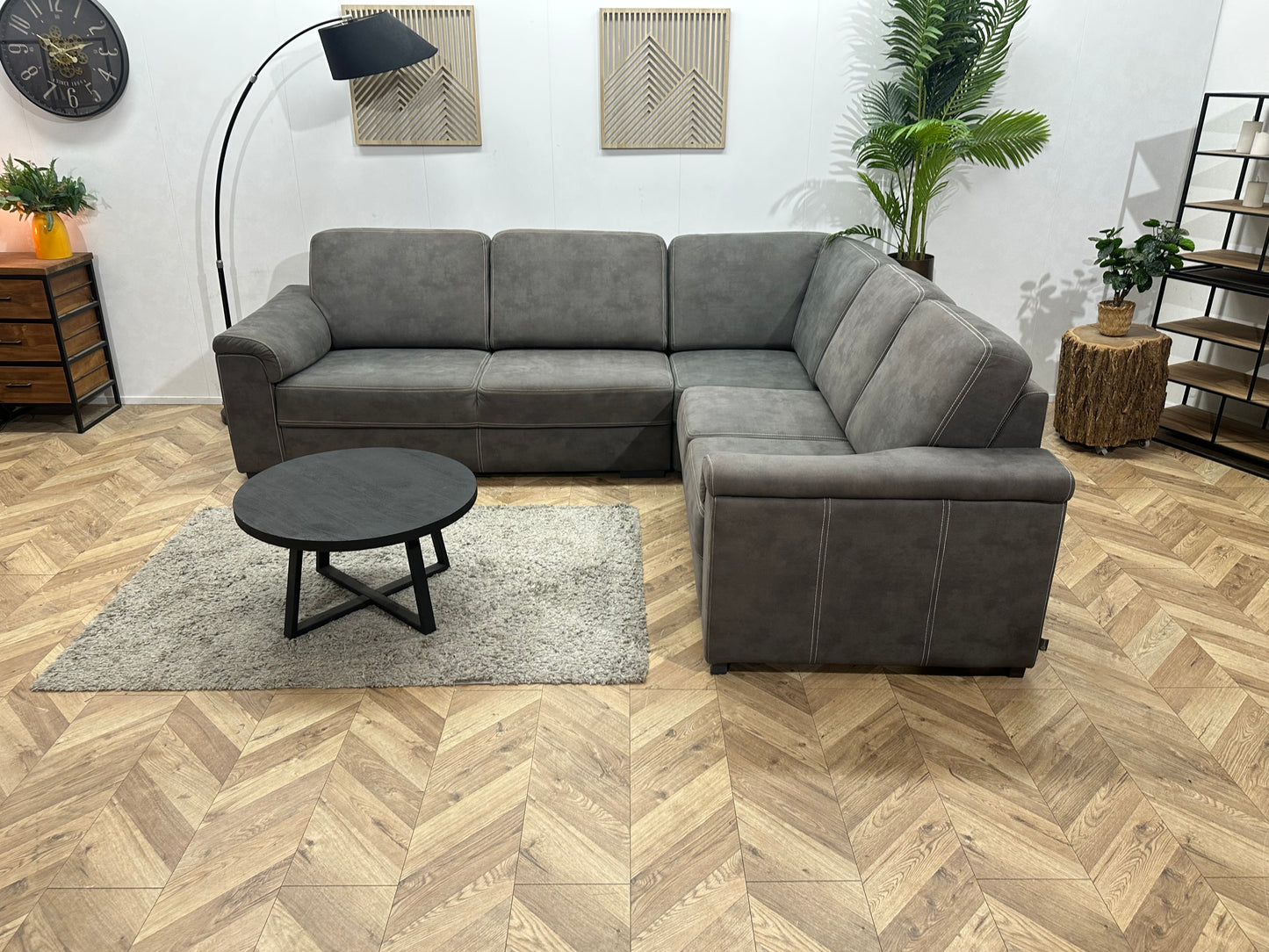 DSense Antraciet Suede Stoffen Hoekbank ~ Vaste Kussens