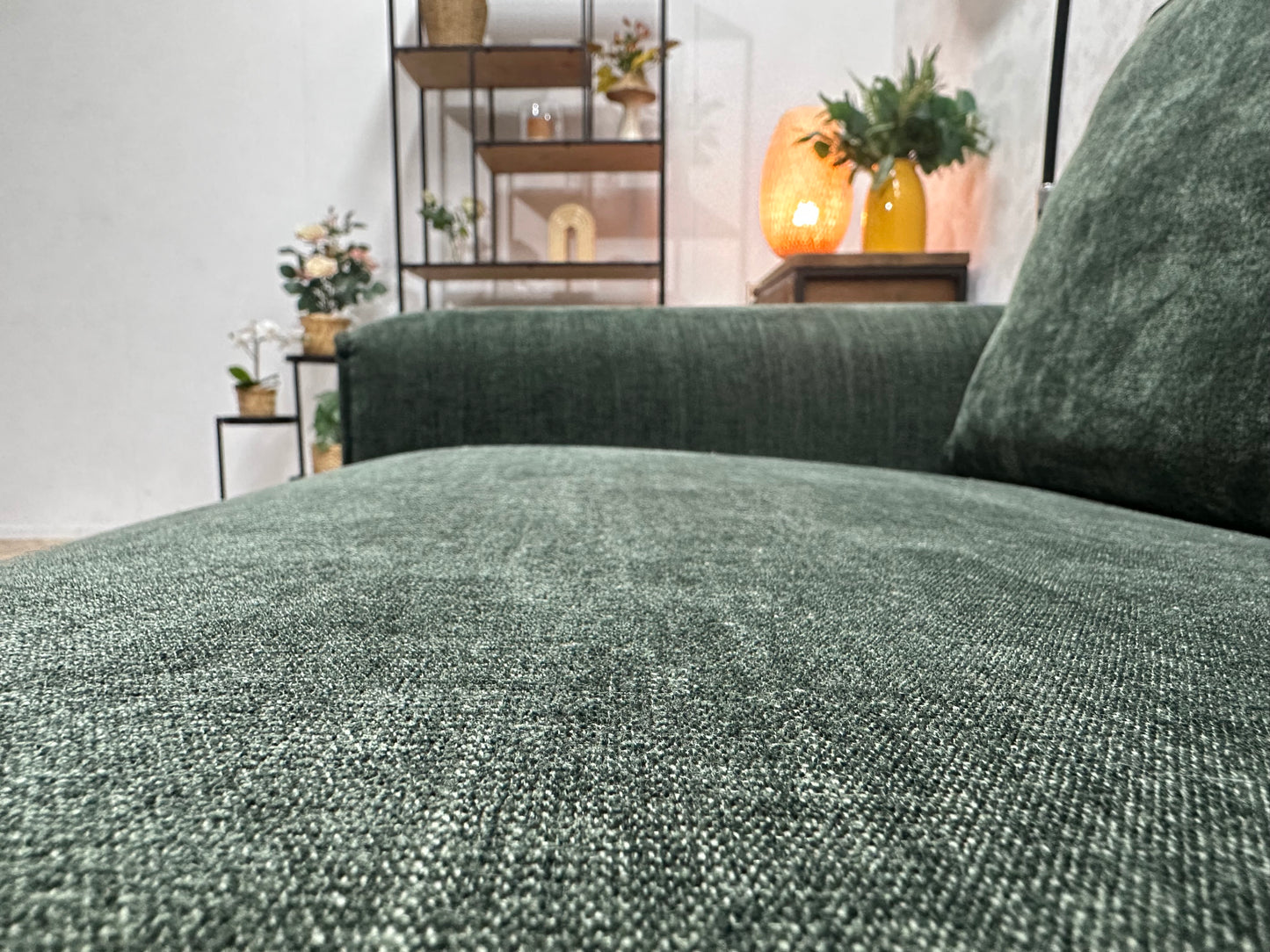 Groene Velvet 2.5-Zits Bank ~ Losse Rugkussens Met Afneembare Hoezen