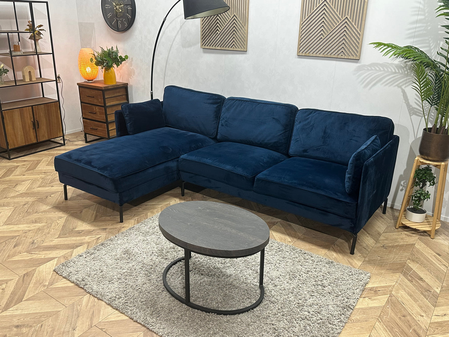 Blauwe Velvet Hoekbank ~ Losse Kussens Met Afneembare Hoezen