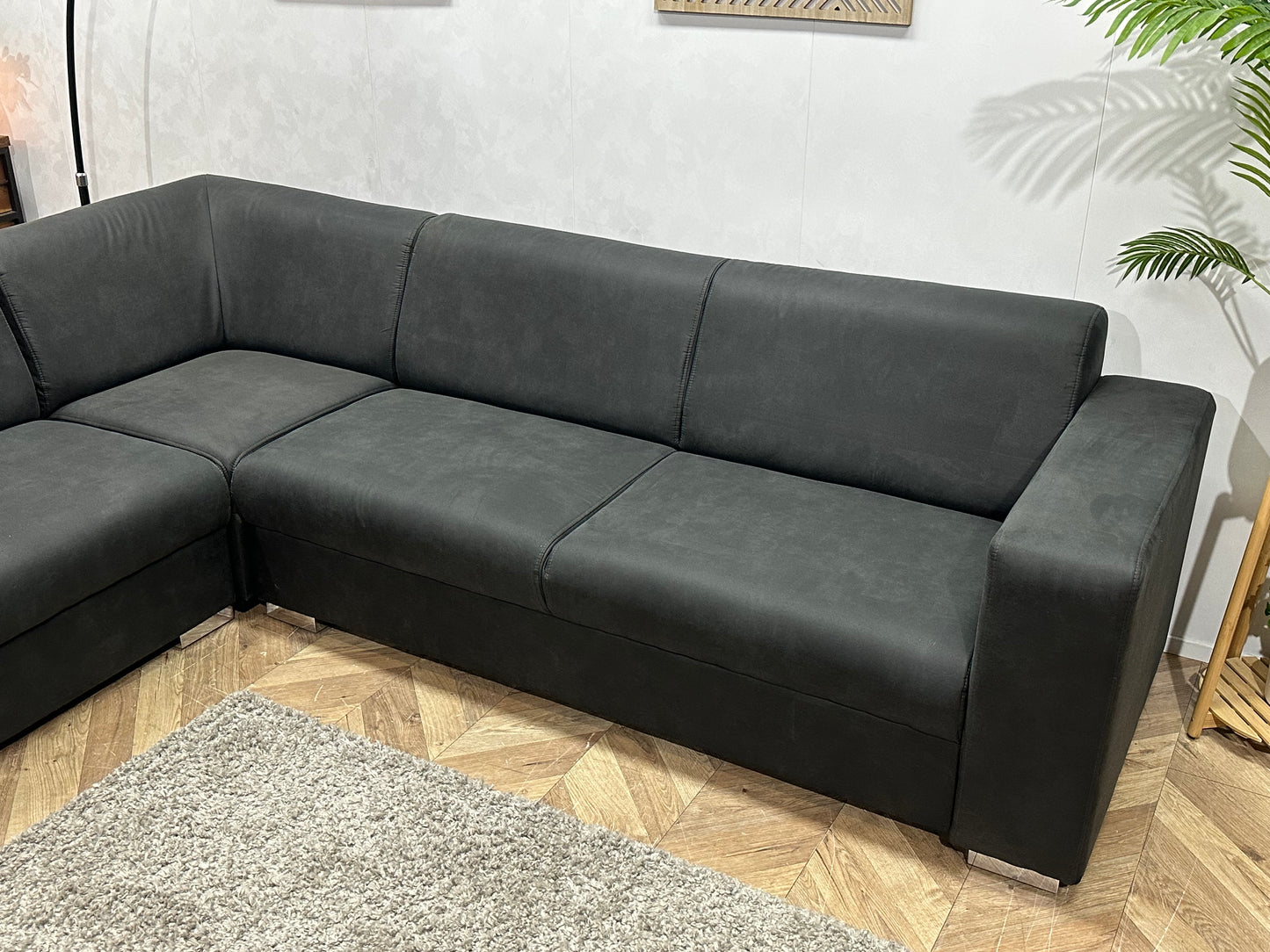 !Showroommodel! Antraciet Leather Look Hoekbank