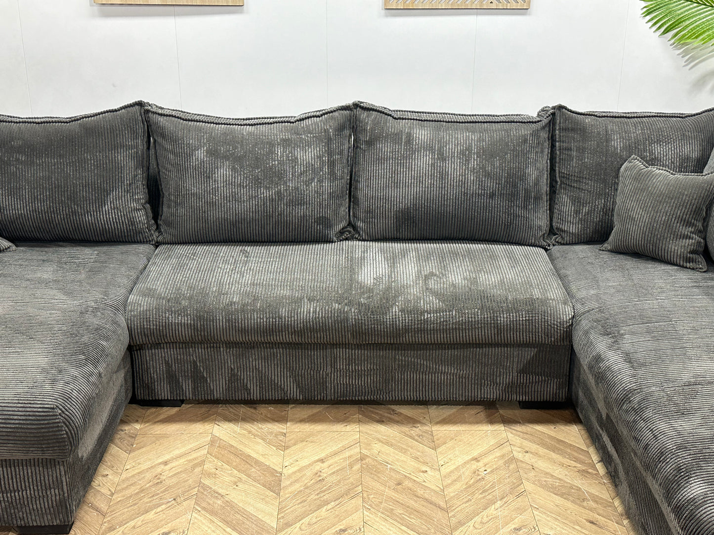 Grijze Ribstof U Bank ~ Losse Rugkussens Met Afneembare Hoezen