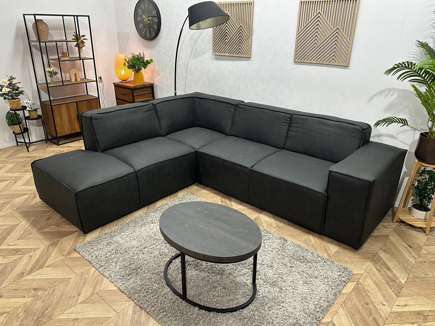 !Showroommodel! Antraciet Leather Look Hoekbank