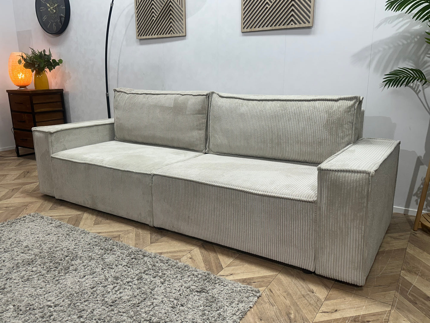 !Showroommodel! Witte Ribstof 4-Zits Bank