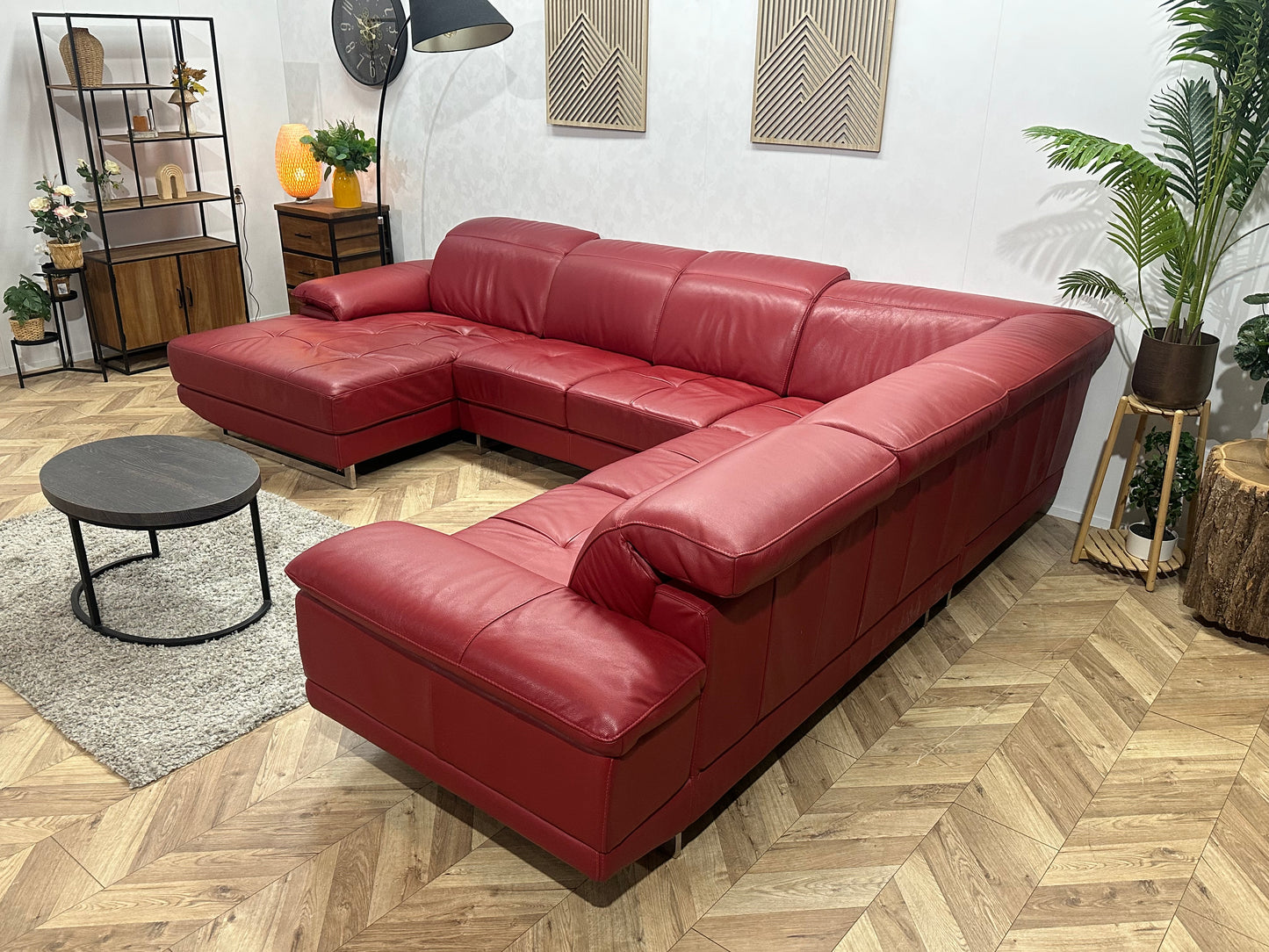 Rode Echt Lederen U Bank ~ Verstelbare Hoofdsteunen