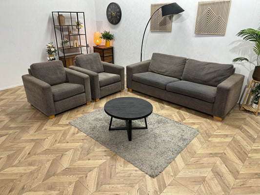 Grijze/Bruine 2.5-Zits Bank Inc Fauteuils ~ Losse Kussens Met Afneembare Hoezen