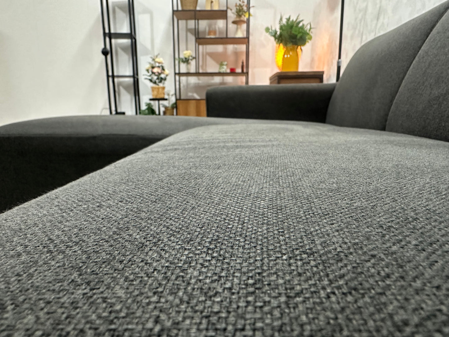 Antraciet Hoekbank ~ Vaste Kussens