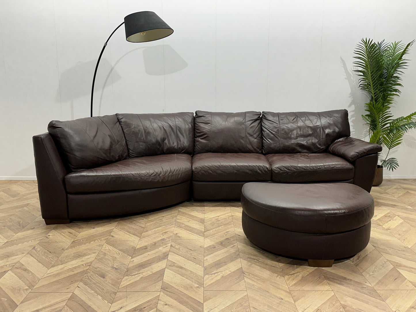 Bruine Echt Lederen Design Hoekbank Inc Hocker ~ Vaste Kussens