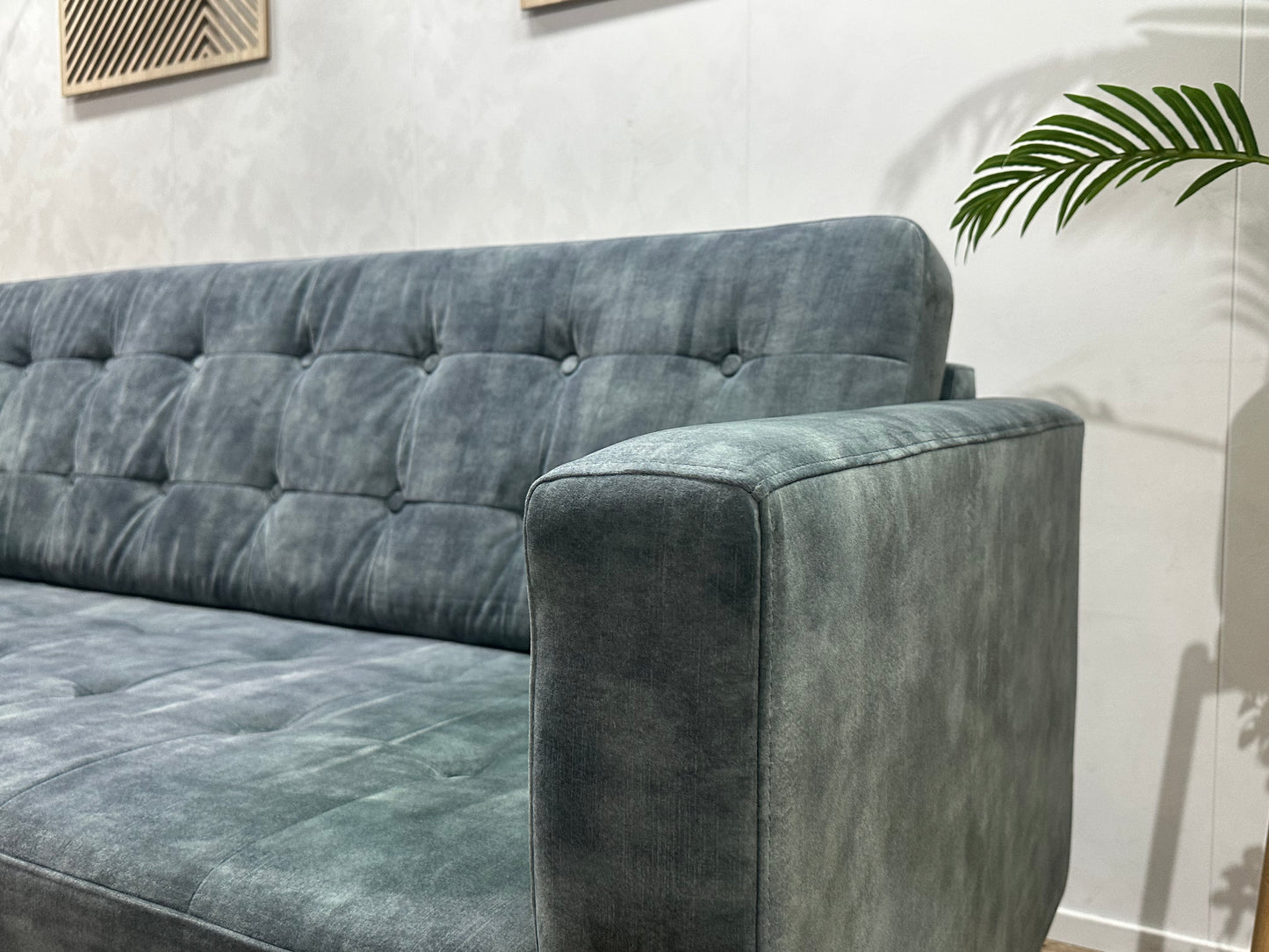 Umix Blauwe Velvet 2.5-Zits Bank ~ Losse Rugkussens Met Afneembare Hoezen