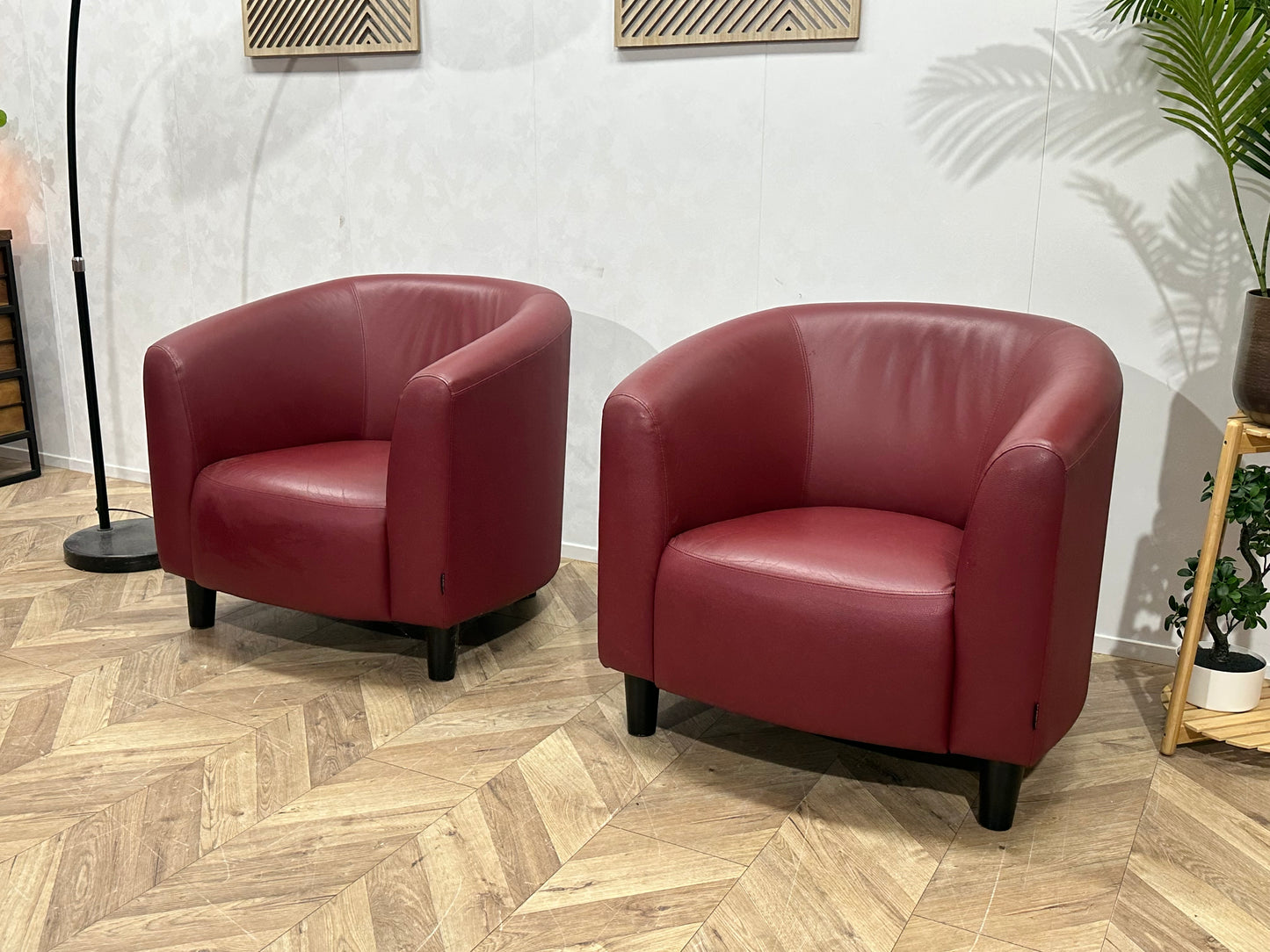 Rode Echt Lederen Stoelen Set