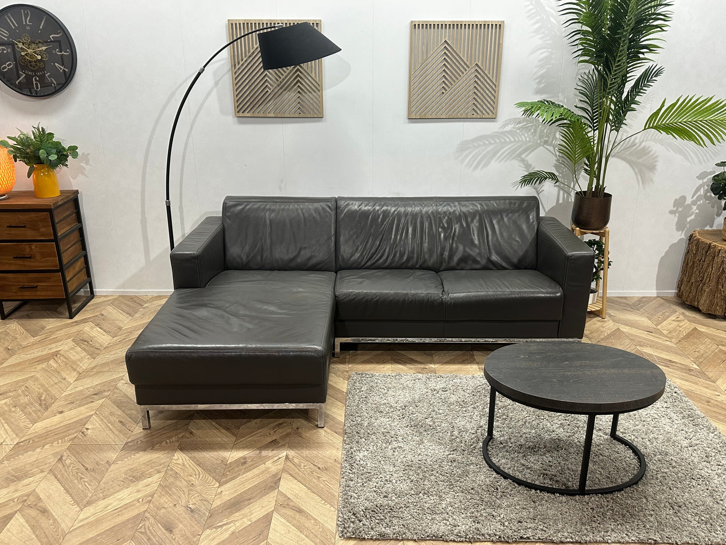 Montèl Antraciet Echt Lederen Hoekbank ~ Vaste Kussens