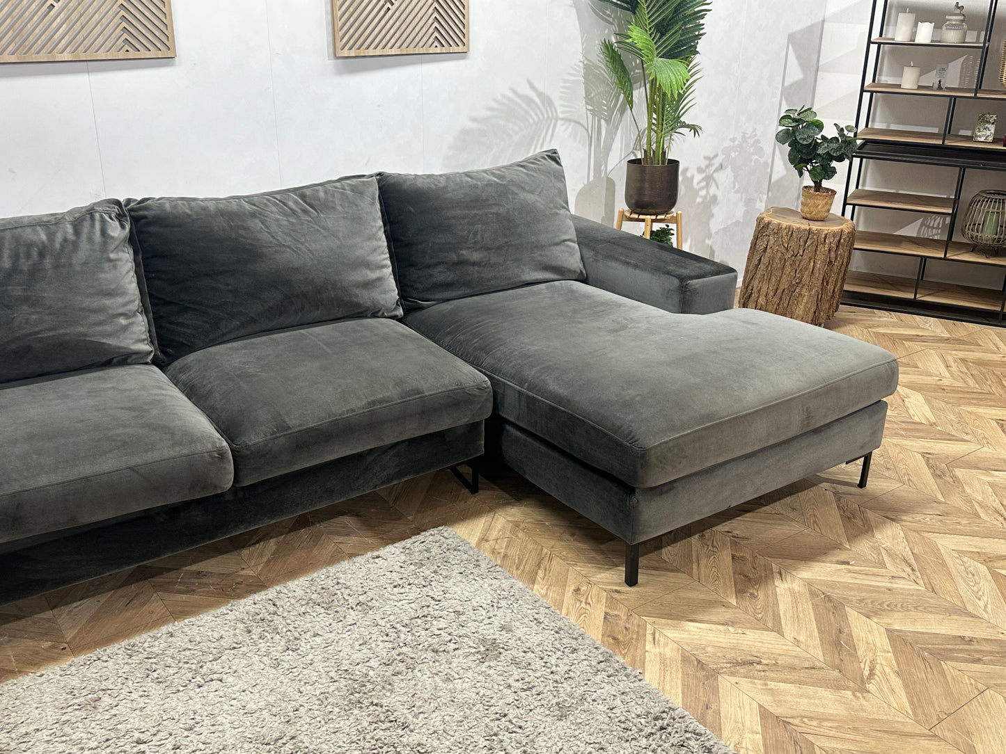 Antraciet Velvet Hoekbank ~ Losse Kussens Met Afneembare Hoezen