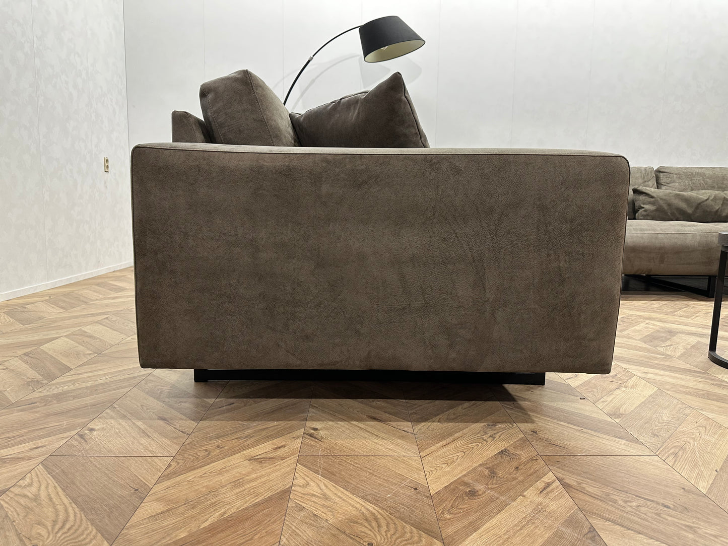 Suède Leather Look Leger Groene U Bank ~ Losse Rugkussens Met Afneembare Hoezen