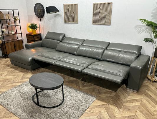 Lederland Grijze Echt Lederen Design Hoekbank ~ Elektrisch Verstelbaar