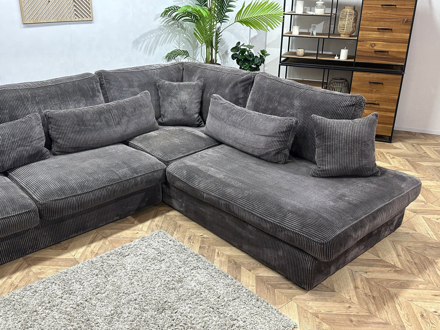 Antraciet Ribstof Hoekbank ~ Losse Kussens Met Afneembare Hoezen