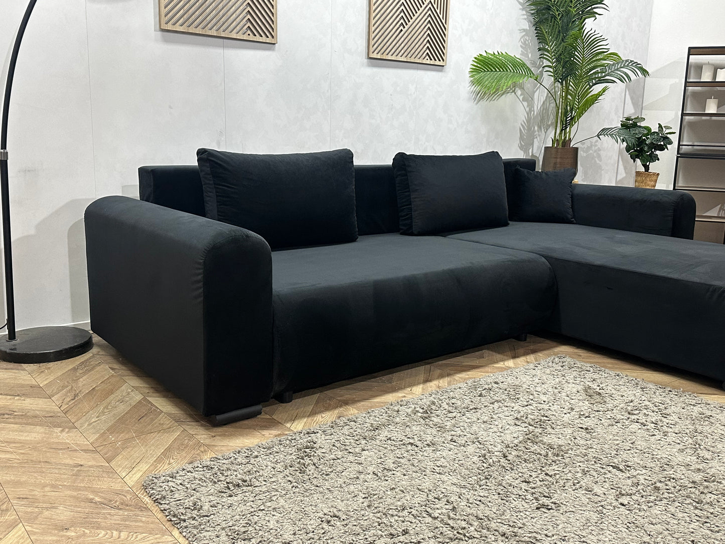 !Showroommodel! Zwarte Velvet Hoekbank