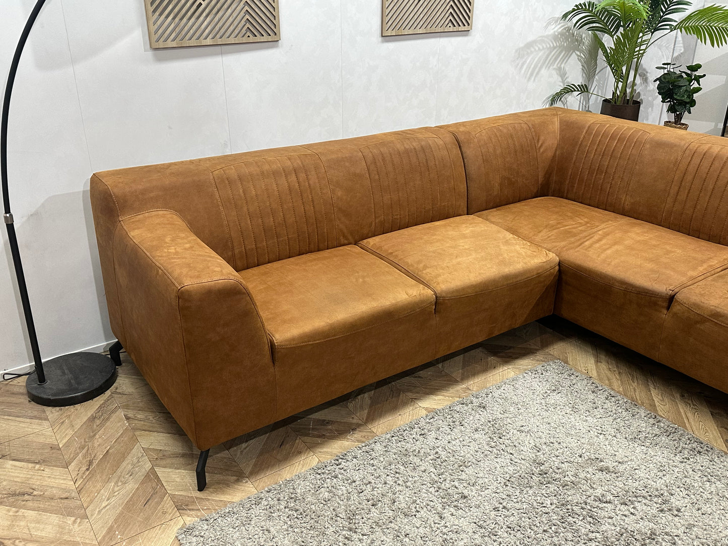 Cognac Bruine Suède Stoffen Hoekbank ~ Inruilvoordeel