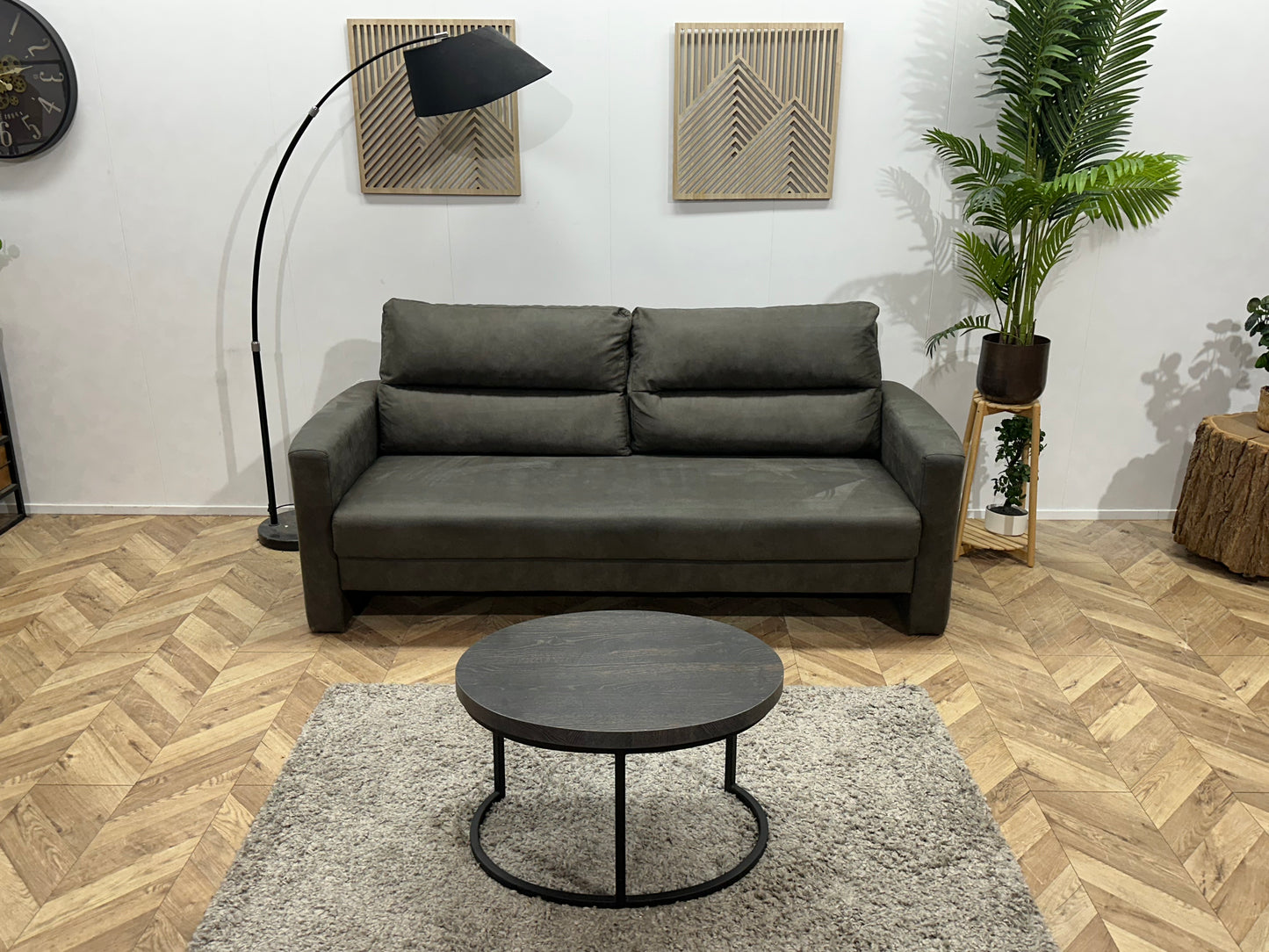 Antraciet Suède Stoffen 2.5-Zits Bank ~ Losse Rugkussens Met Afneembare Hoezen