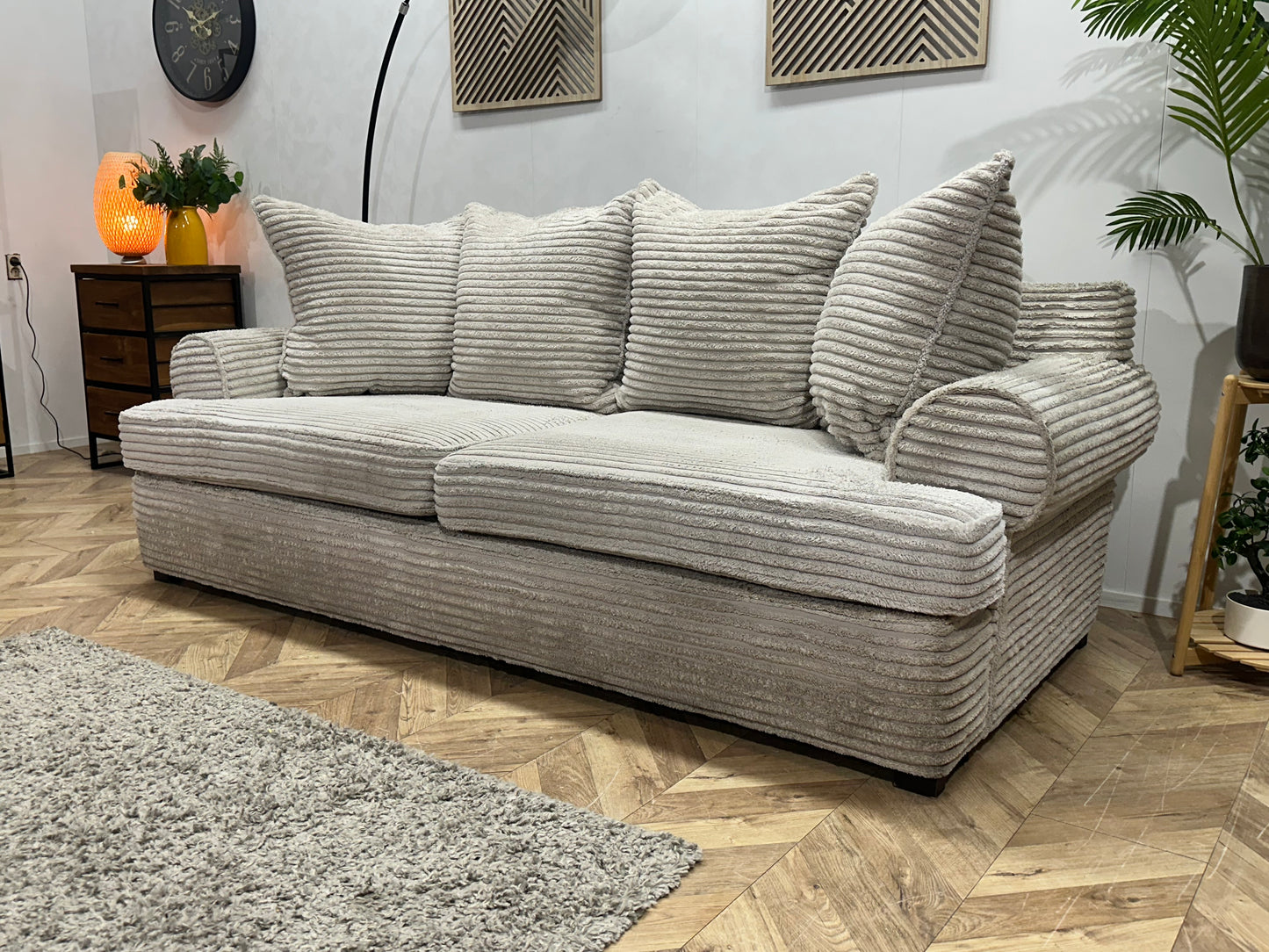 Witte Ribstof 2.5-Zits Bank ~ Losse Kussens Met Afneembare Hoezen