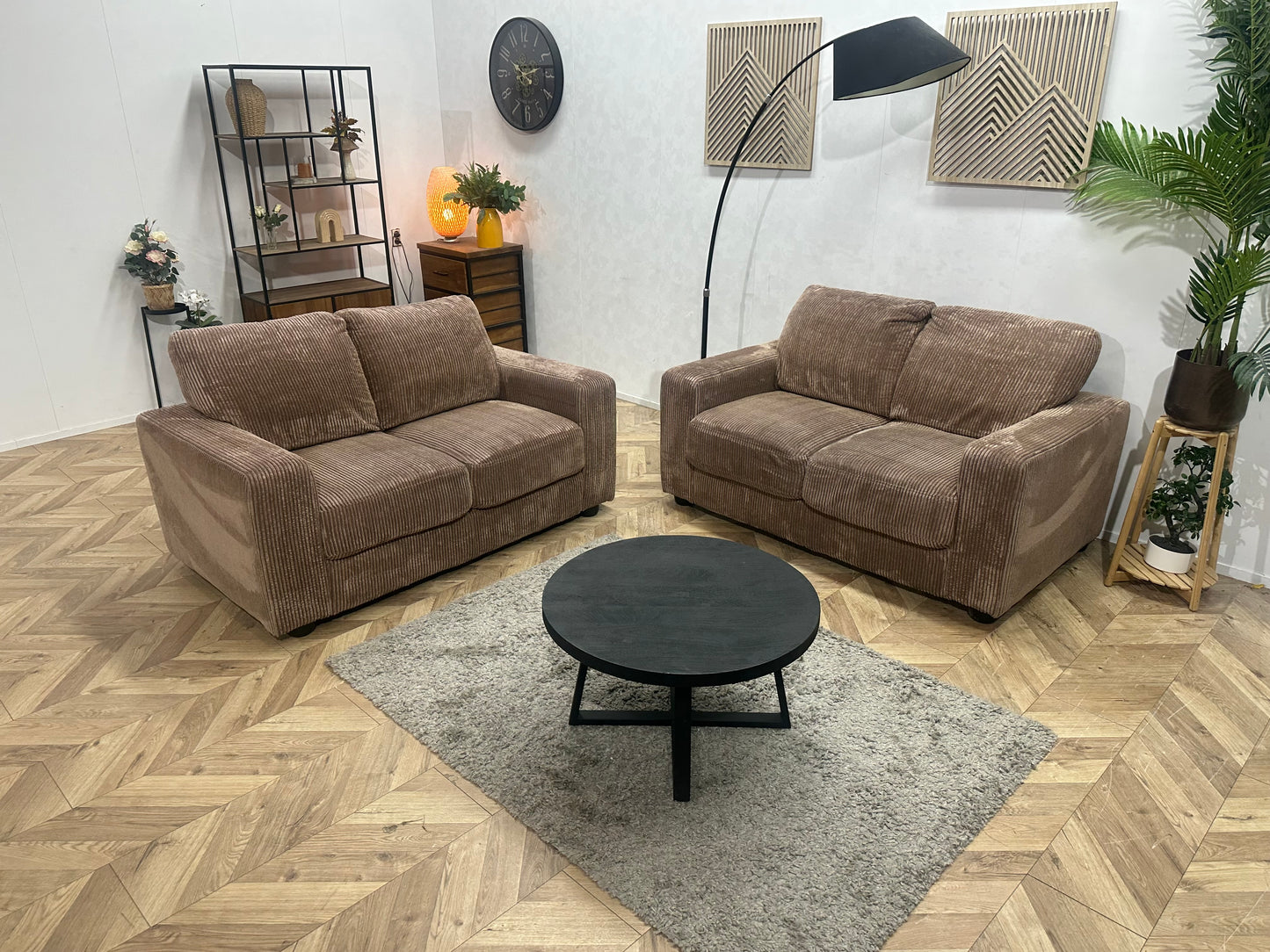 Bruine Ribstof Banken Set ~ Vaste Kussens