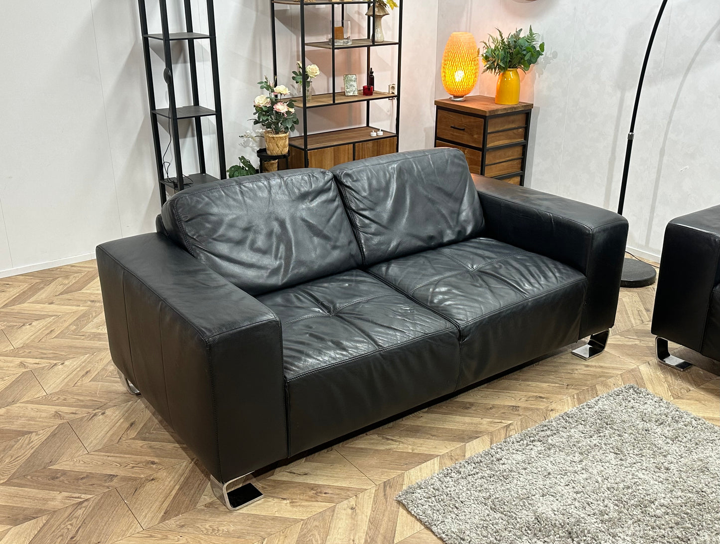 Zwart Echt Lederen Banken Set ~ Vaste Kussens