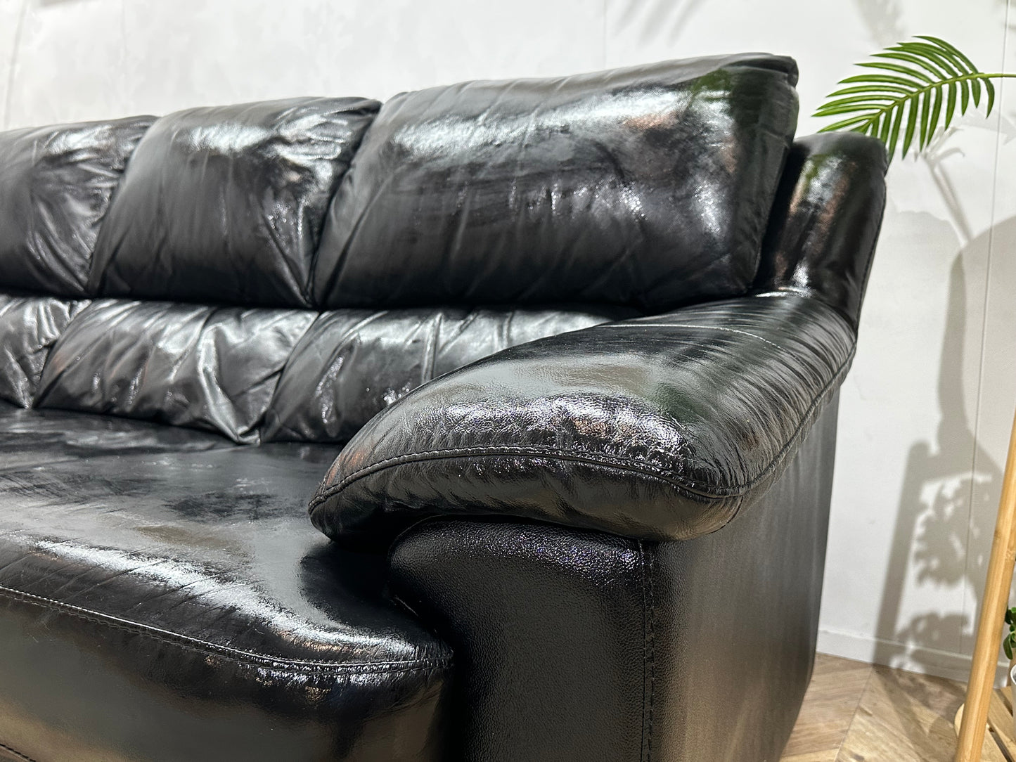 Zwarte Echt Lederen 3-Zits Bank ~ Geïmpregneerd