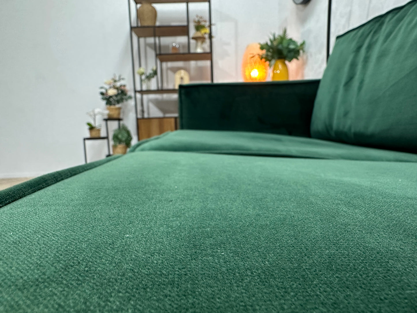 Be Pure Groene Velvet 3-Zits Bank Inc Hocker ~ Losse Kussens Met Afneembare Hoezen