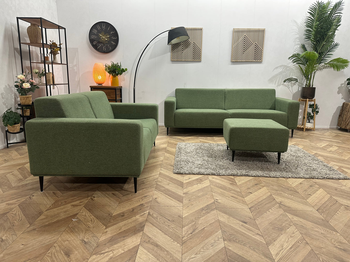 Goossens Groene Stoffen Banken Set Incl Hocker ~ Nieuwstaat