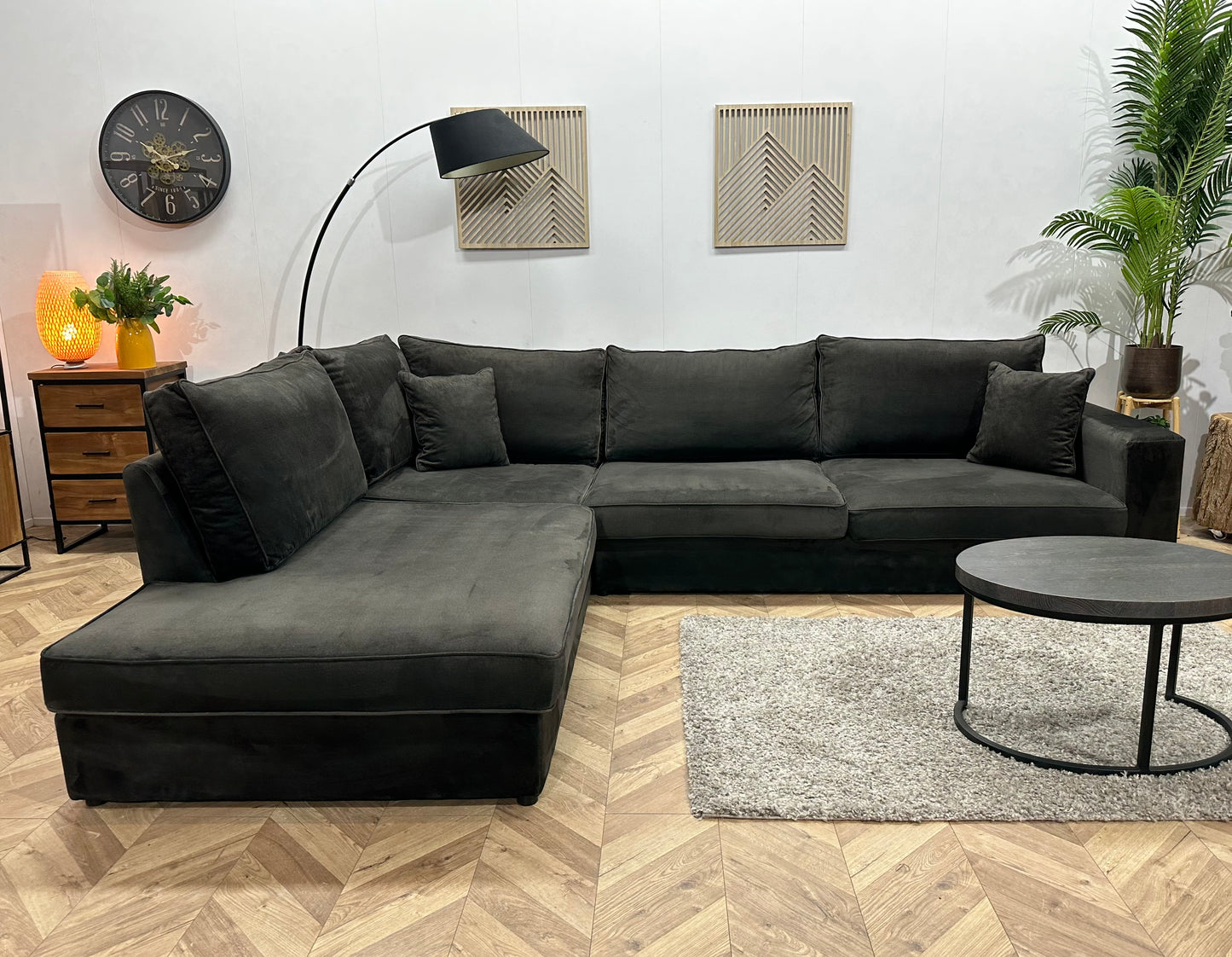 Antraciet Velvet Hoekbank ~ Losse Kussens Met Afneembare Hoezen