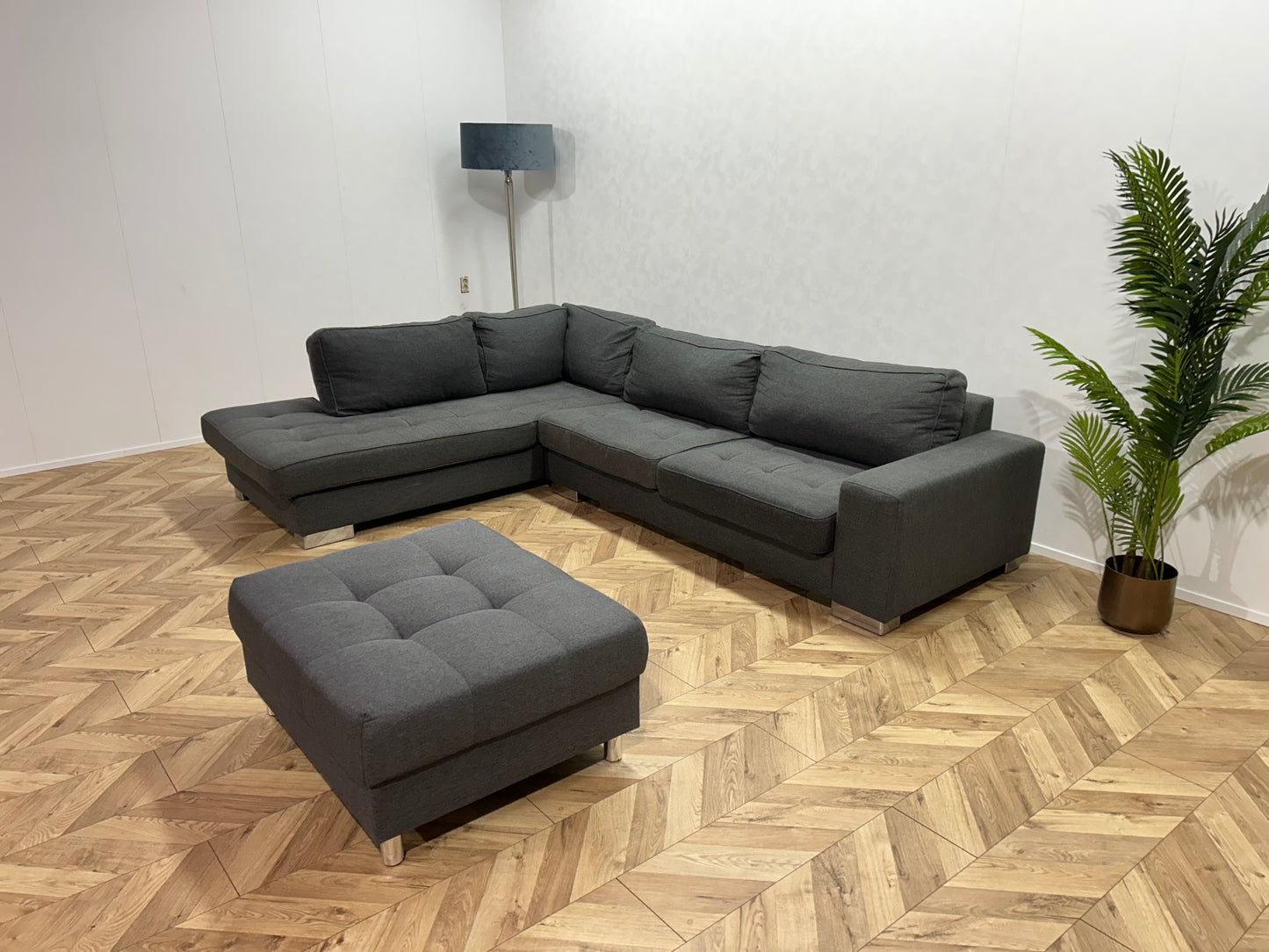 Grijze Hoekbank Inc. Hocker ~ Losse Kussens Afneembare Hoezen