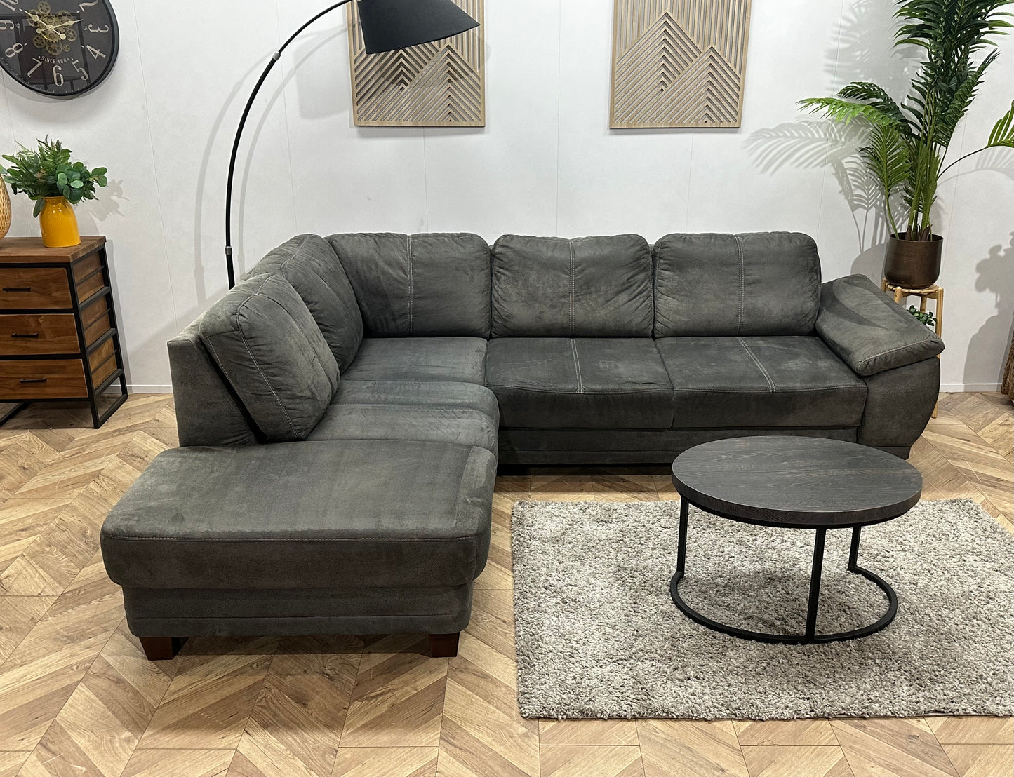 Antraciet Suède Stoffen Hoekbank ~ Verstelbare Armsteun