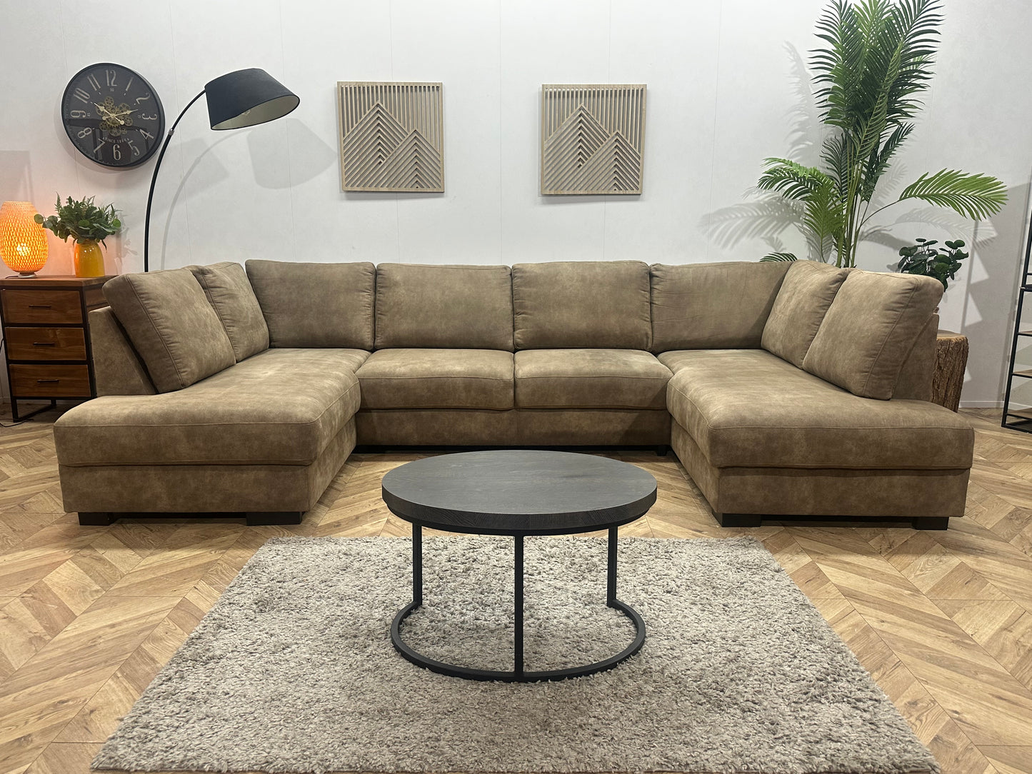 Bruine Suède Stoffen U Bank ~ Losse Rugkussens Met Afneembare Hoezen