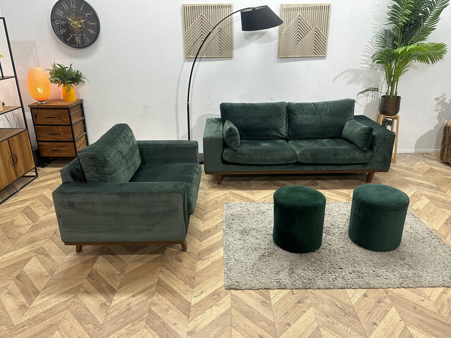 Groene Velvet Banken Set Inc Hockers ~ Losse Kussens Met Afneembare Hoezen