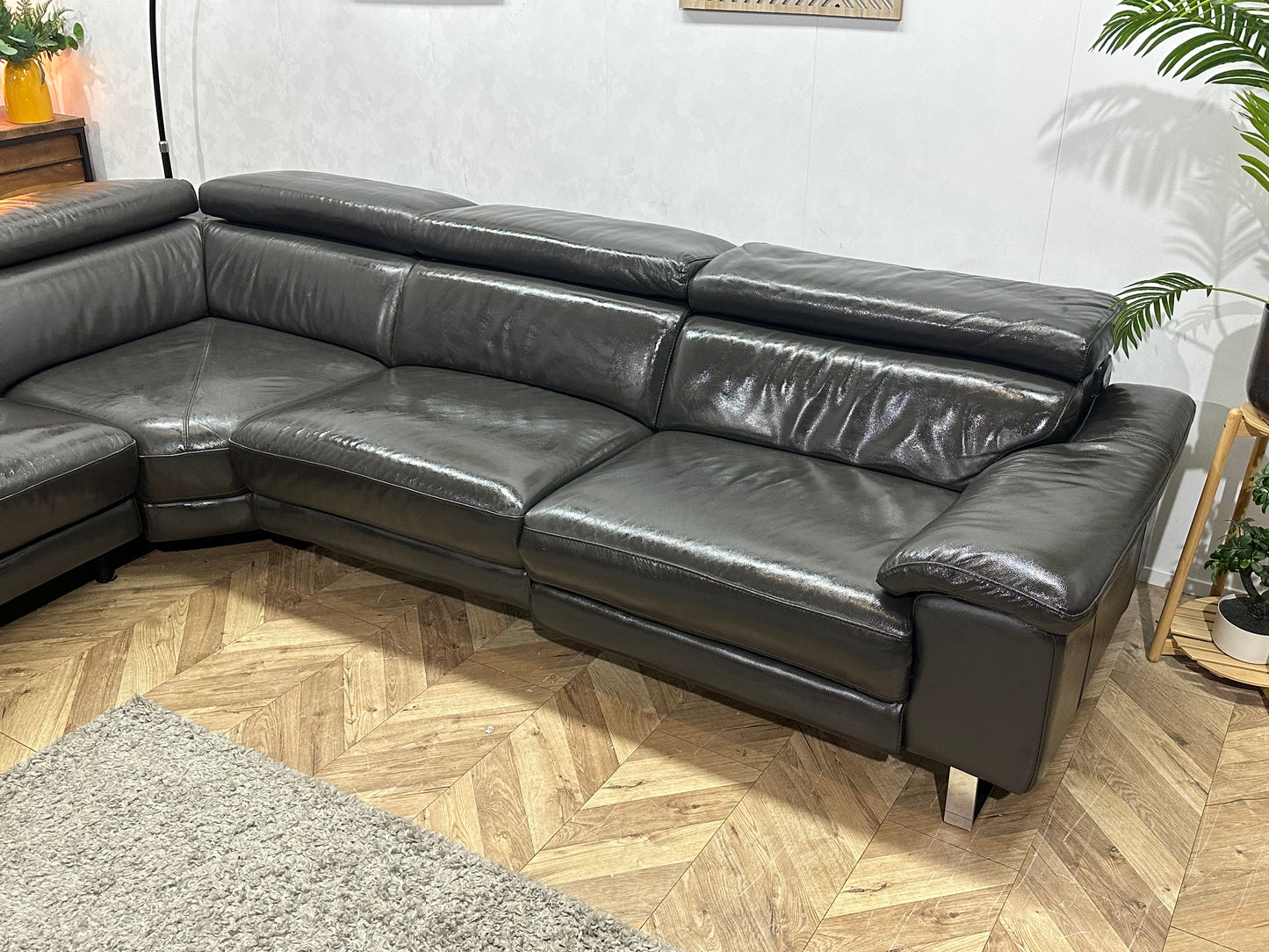 Goossens Zwarte Echt Lederen Hoekbank ~ Geïmpregneerd