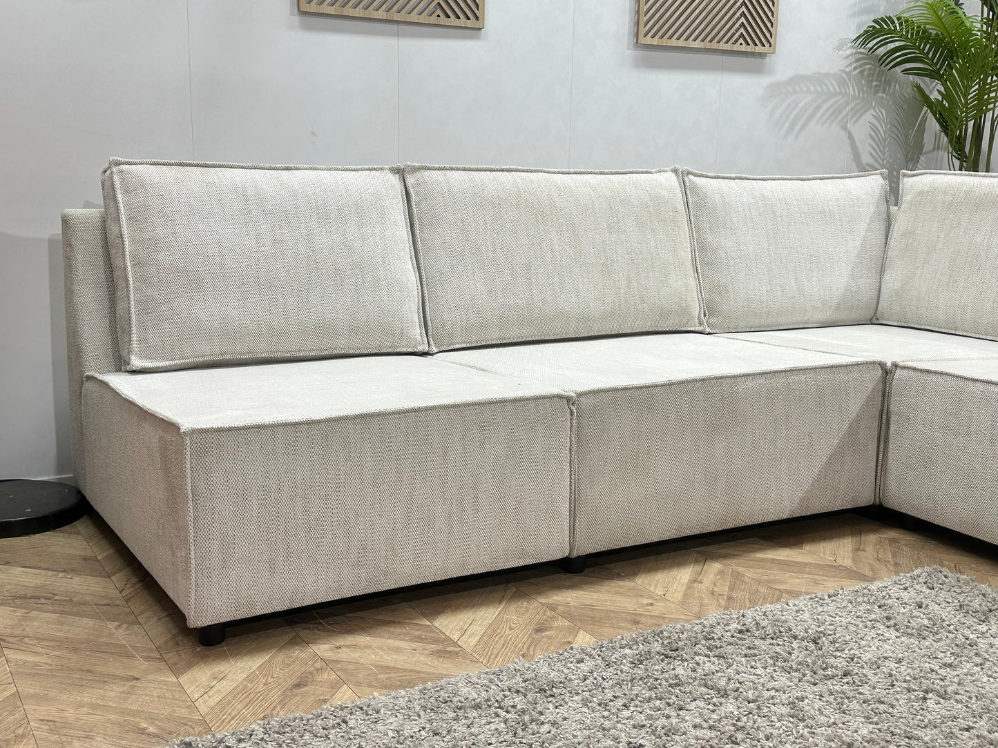 Witte Suède Stoffen Modulaire Hoekbank ~ Meerdere Opstellingen
