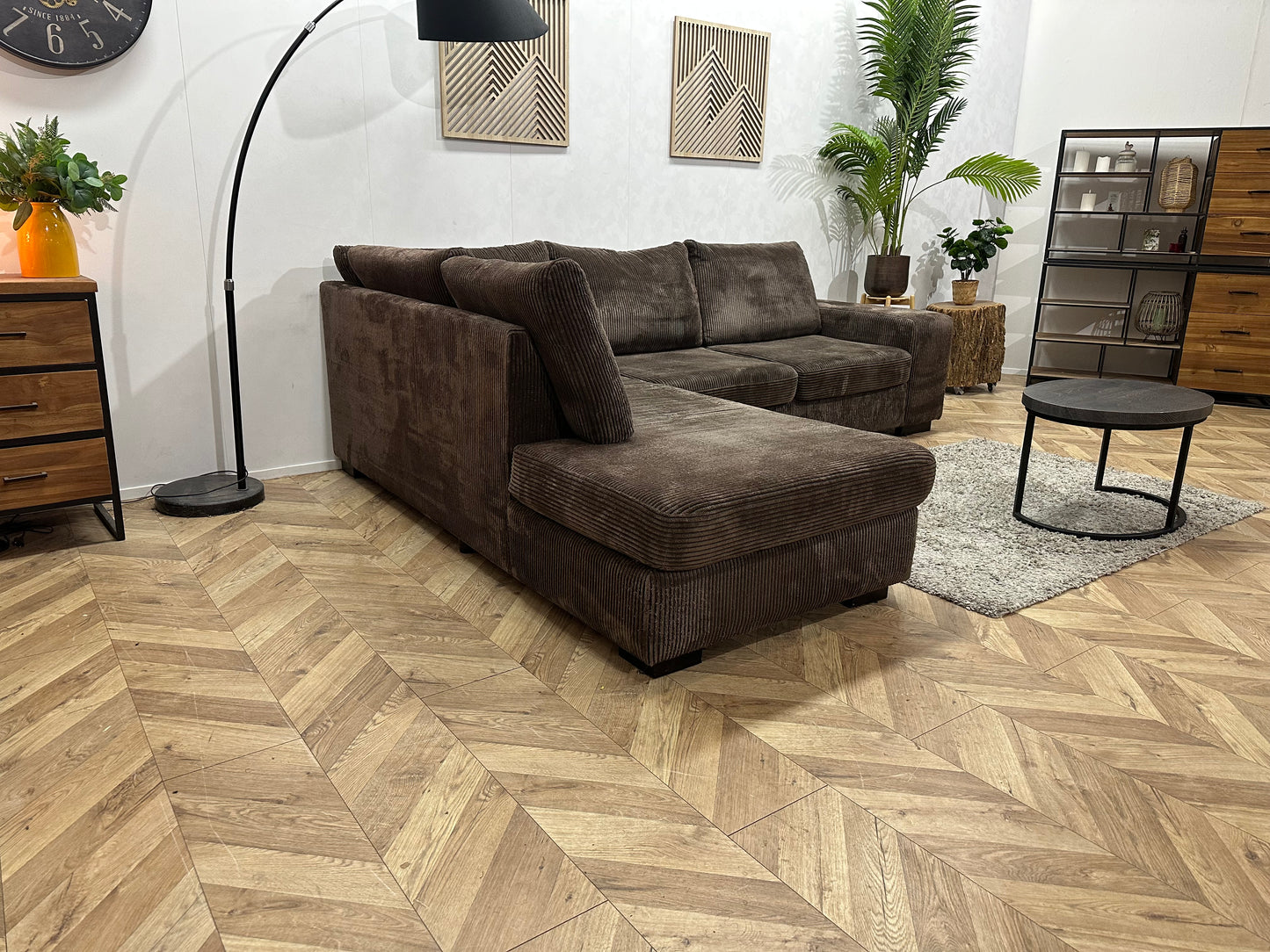 Bruine Ribstof Hoekbank ~ Losse Kussens Met Afneembare Hoezen