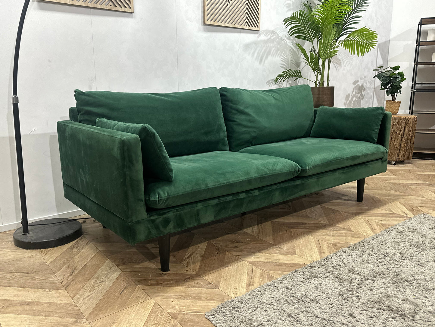 Groene Velvet 2.5-Zits Bank ~ Losse Kussens Met Afneembare Hoezen