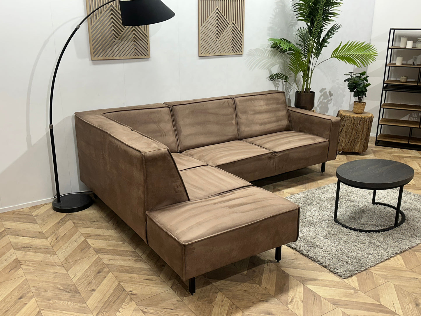 Bruine Suède Stoffen Hoekbank ~ Vaste Kussens