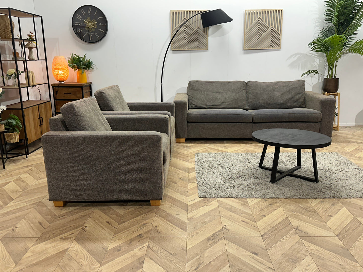 Grijze/Bruine 2.5-Zits Bank Inc Fauteuils ~ Losse Kussens Met Afneembare Hoezen