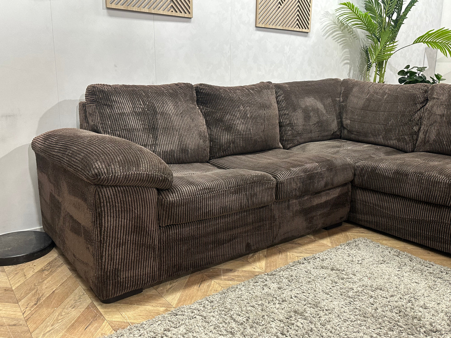 Bruine Ribstof Hoekbank Inc Hocker ~ Vaste Kussens