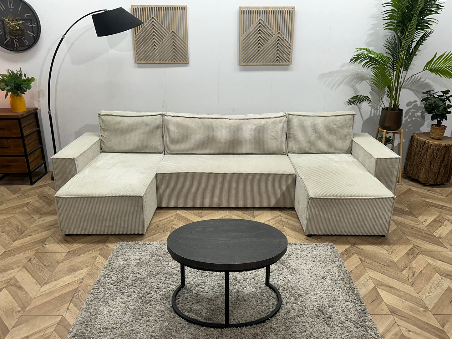 !Showroommodel! Witte Ribstof U Bank ~ Slaapfunctie