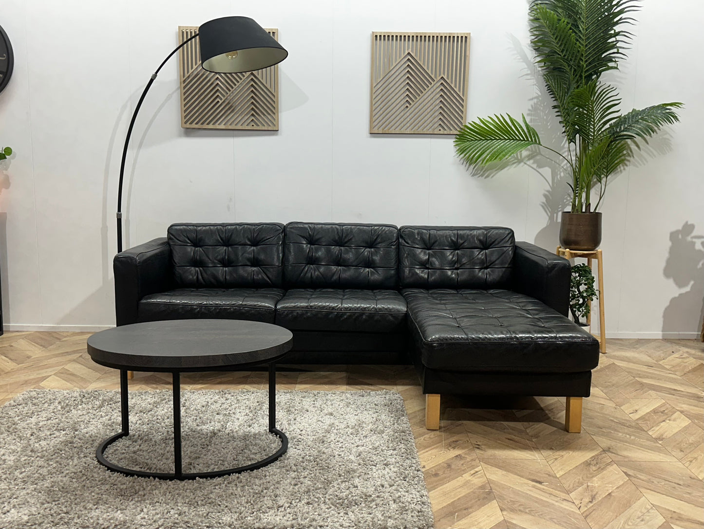 Zwarte Echt Lederen Hoekbank ~ Losse Kussens Met Afneembare Hoezen