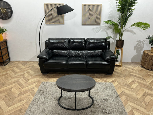 Zwarte Echt Lederen 3-Zits Bank ~ Geïmpregneerd